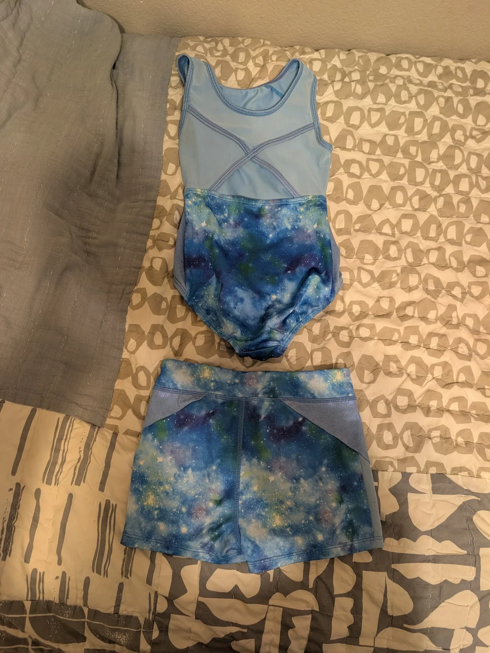 Girls' Blue Tank Leotard and Shorts Set